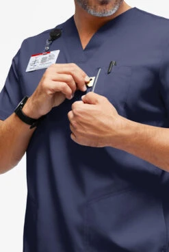 UA Advantage STRETCH Men's 5-Pocket V-Neck Air-Mesh Panel Scrub Top -Scrubs Wear Shop AB3222 092223 NAVY 3