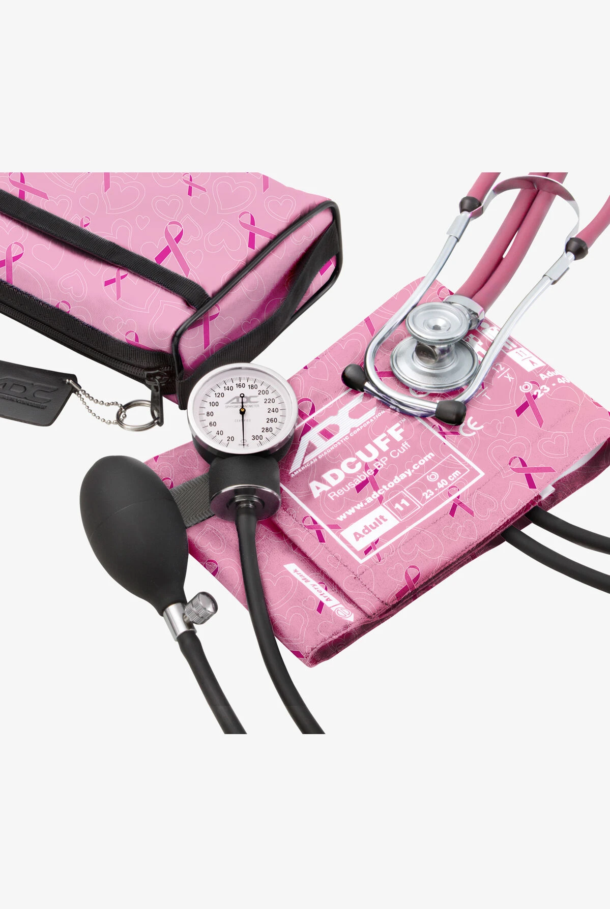 ADC Breast Cancer Awareness Aneroid Sphygmomanometer, Sprague Stethoscope Pro's Combo II Kit W/ Case 1 ADC Breast Cancer Awareness Aneroid Sphygmomanometer, Sprague Stethoscope Pro's Combo II Kit W/ Case