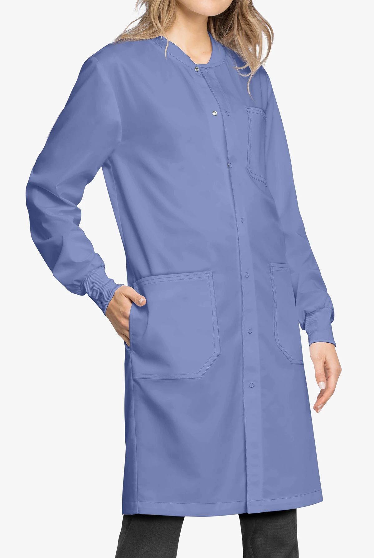 Cherokee Workwear Revolution Tech Unisex 3-Pocket STRETCH Snap Front Lab Coat 2 Cherokee Workwear Revolution Tech Unisex 3-Pocket STRETCH Snap Front Lab Coat - Image 2