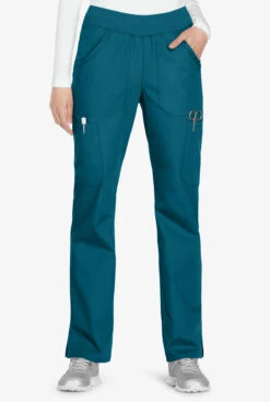 Cherokee Workwear Women's 6-Pocket Rib-Knit Waistband Pull-On Cargo Scrub Pants - Petite