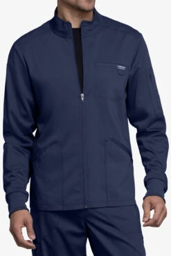 Cherokee Workwear Revolution Men's 5-Pocket STRETCH Zip Front Scrub Jacket -Scrubs Wear Shop CK320 NAVY 3 HV