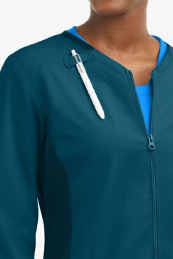 UA Exclusive Cherokee Workwear Professionals Active Women's 4-Pocket STRETCH Zip Front Scrub Jacket -Scrubs Wear Shop CK390 CARIB 3 HV