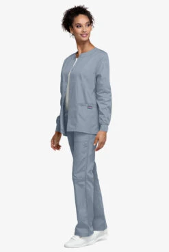 Cherokee Workwear Women's 3-Pocket Snap Front Scrub Jacket -Scrubs Wear Shop CK4350 GREY 4