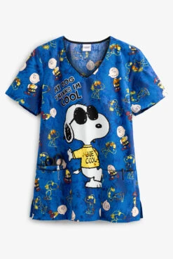 Cherokee Tooniforms Peanuts I'm Cool Women's 3-Pocket V-Neck Print Scrub Top