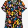 Cherokee Tooniforms Sesame Street Mini Sesame Women's 3-Pocket V-Neck Print Scrub Top