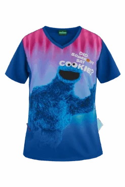 Cherokee Tooniforms Sesame Street Say Cookies Women's 1-Pocket V-Neck Print Scrub Top