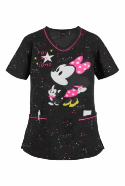 Cherokee Tooniforms Disney You Are Loved Women's 2-Pocket V-Neck Print Scrub Top