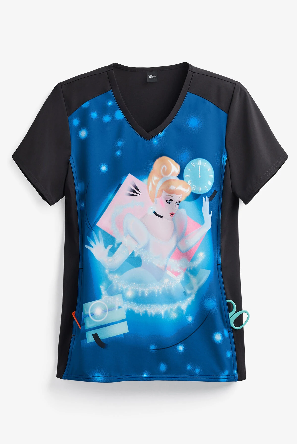 Cherokee Tooniforms Disney Don’t Be Late Women's 1-Pocket V-Neck Print Scrub Top 1 Cherokee Tooniforms Disney Don’t Be Late Women's 1-Pocket V-Neck Print Scrub Top