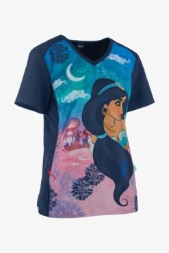Cherokee Tooniforms Disney Jasmine Nights Women's 1-Pocket V-Neck Print Scrub Top -Scrubs Wear Shop CK637PRG 3