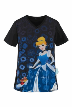 Cherokee Tooniforms Disney Glass Slipper Women's 1-Pocket V-Neck Print Scrub Top
