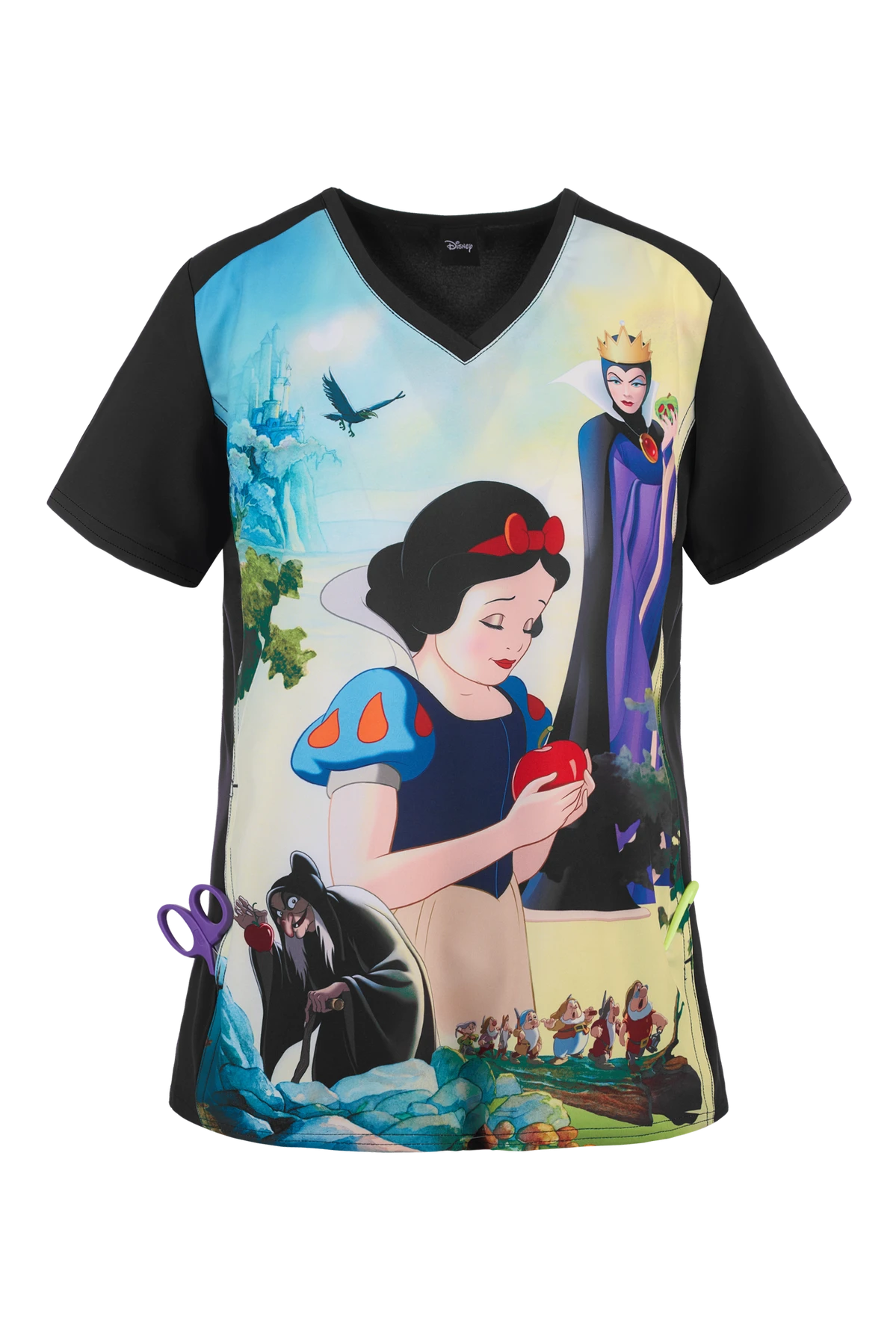 Cherokee Tooniforms Disney Enchanted Women's 1-Pocket V-Neck Print Scrub Top 1 Cherokee Tooniforms Disney Enchanted Women's 1-Pocket V-Neck Print Scrub Top