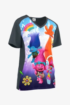 Cherokee Tooniforms Trolls Musical Genius Women's 1-Pocket V-Neck Print Scrub Top -Scrubs Wear Shop CK637TOM 3