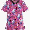 Cherokee Tooniforms DreamWorks Trolls Diamond Dance Women's 3-Pocket V-Neck Print Scrub Top