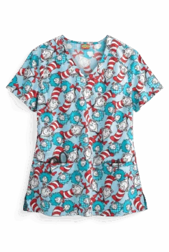 Cherokee Tooniforms Dr. Seuss Some Things Women's 2-Pocket V-Neck Print Scrub Top