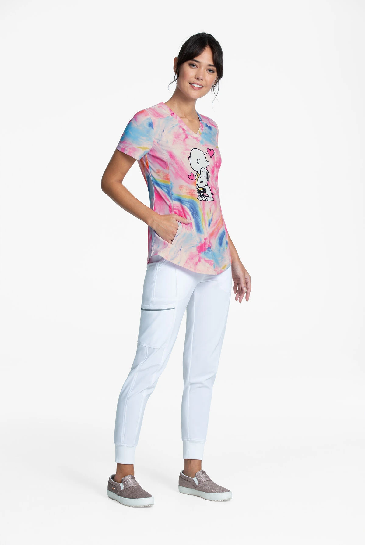 Cherokee Tooniforms Peanuts Dog's Best Friend Women's 2-Pocket V-Neck Print Scrub Top 2 Cherokee Tooniforms Peanuts Dog's Best Friend Women's 2-Pocket V-Neck Print Scrub Top - Image 2