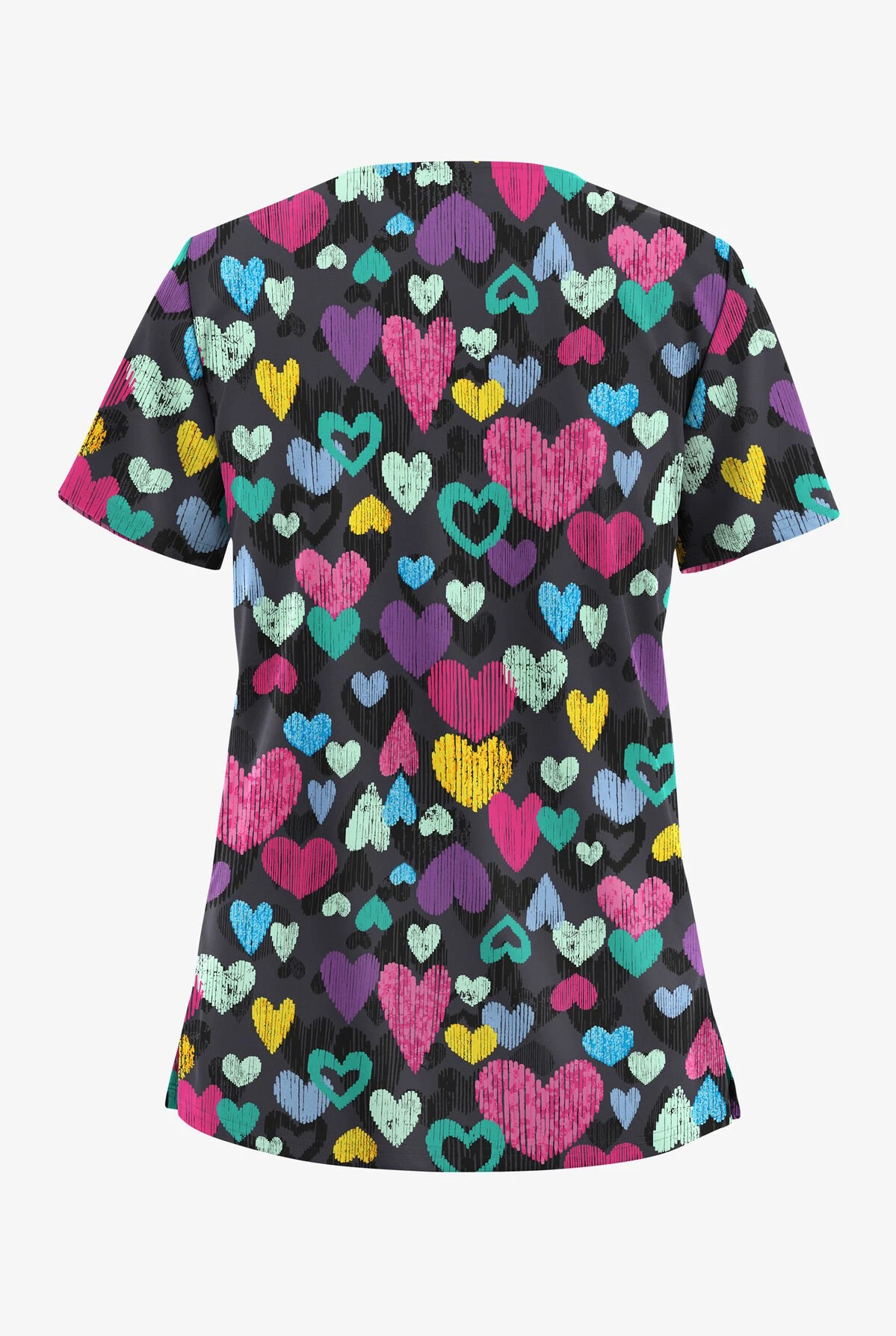 UA Butter-Soft STRETCH Sweet Love Pewter Women's 2-Pocket V-Neck Printed Scrub Top 2 UA Butter-Soft STRETCH Sweet Love Pewter Women's 2-Pocket V-Neck Printed Scrub Top - Image 2