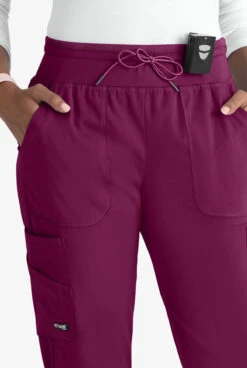Grey's Anatomy™ By Barco Spandex STRETCH Carly Women's 7-Pocket Cargo Jogger Scrub Pants - Petite -Scrubs Wear Shop GRS527 WINE 3 HV
