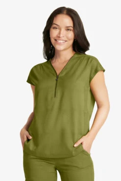 Healing Hands Limited Edition Kelly Alligator Print Women's 2-Pocket STRETCH Zipper Scrub Top -Scrubs Wear Shop HE801 091923 CYGRE 4 S