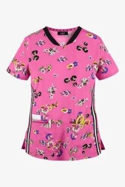 Heartsoul Shaped Flowering Fields Women's 3-Pocket STRETCH V-Neck Print Scrub Top