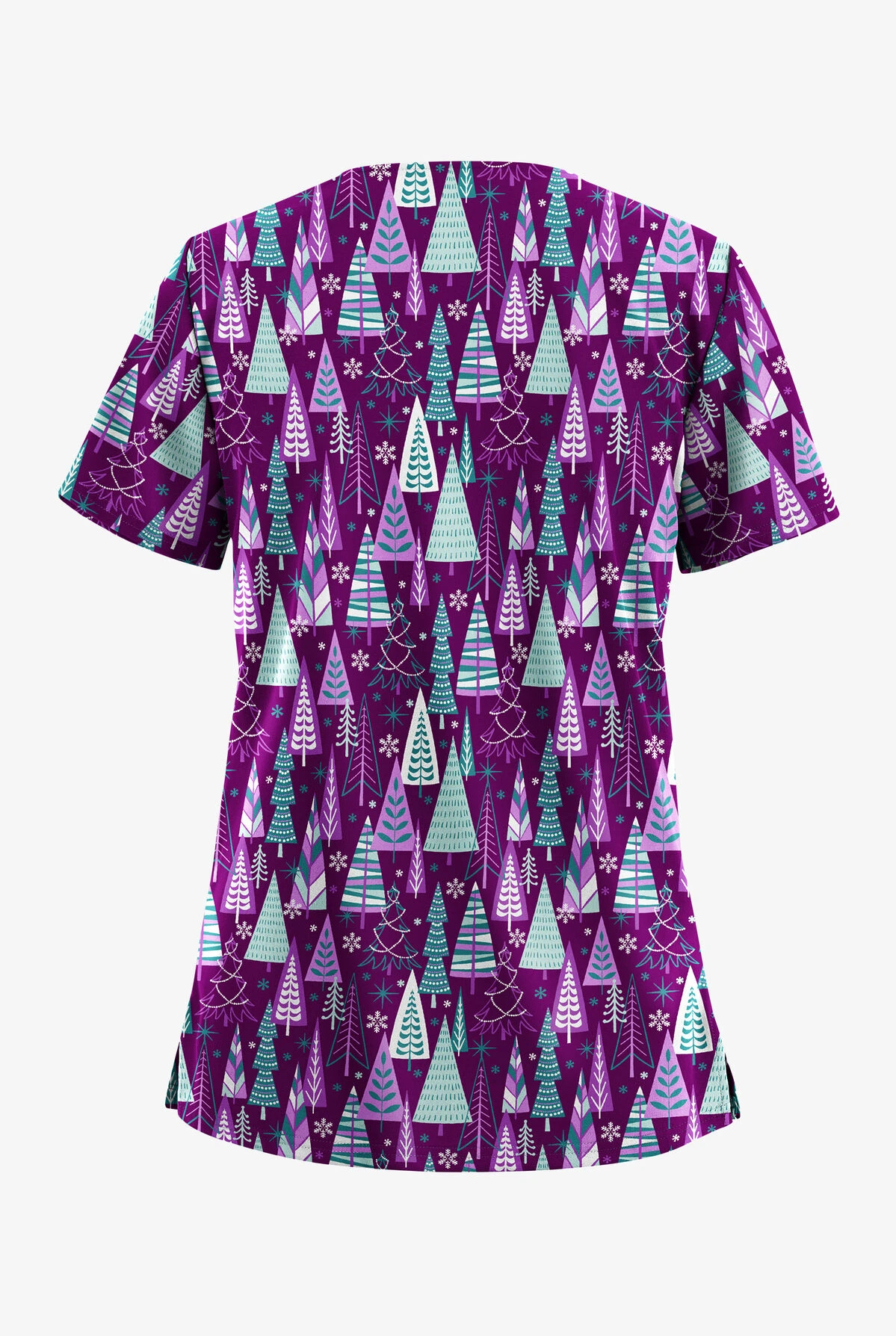 UA Butter-Soft STRETCH Wintertime Eggplant Women's 2-Pocket V-Neck Printed Scrub Top 2 UA Butter-Soft STRETCH Wintertime Eggplant Women's 2-Pocket V-Neck Printed Scrub Top - Image 2