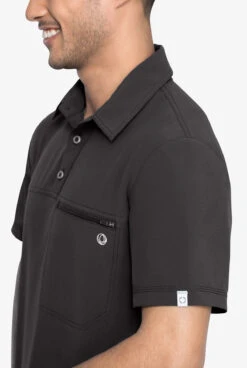 Cherokee Infinity Men's 1 Zippered Pocket STRETCH Rib-Knit Polo Scrub Top -Scrubs Wear Shop IN825 PEWTE 4