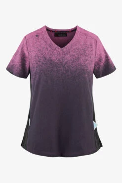 Koi Basics Cali Ombre Heather Azalea Pink/ Charcoal V-Neck Print Scrub Top