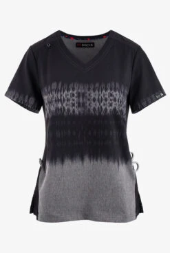 Koi Basics Cali Tie Dye Black/Heather Grey V-Neck Print Scrub Top