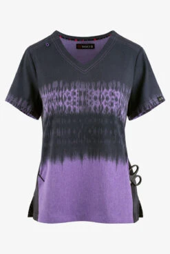 Koi Basics Cali Tie Dye Charcoal/Heather Wisteria V-Neck Print Scrub Top