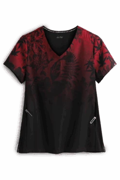 Koi Lite™ Eastern Dreams Ruby Ombre Women's 2-Pocket V-Neck Print Scrub Top