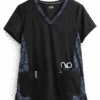 Koi Next Gen Better Than Ever Black Women's 3-Pocket V-Neck Print Scrub Top