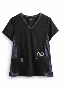 Koi Next Gen Better Than Ever Black Women's 3-Pocket V-Neck Print Scrub Top