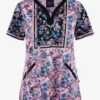 Koi Stretch Enchanted Garden Floral Women's 4-Pocket STRETCH Y-Neck Print Scrub Top
