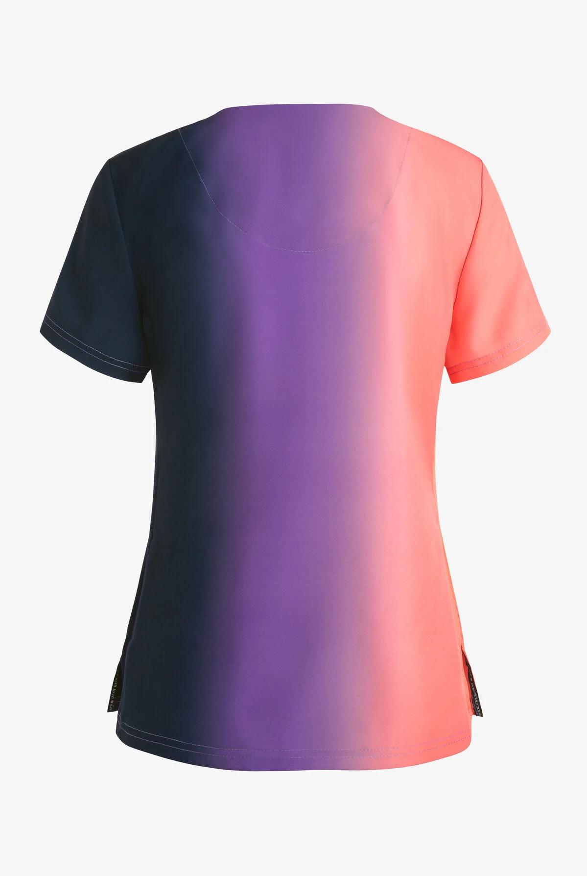 Koi Lite Coral/Navy Vertical Ombre Women's 2-Pocket STRETCH Split Neckline Print Scrub Top 2 Koi Lite Coral/Navy Vertical Ombre Women's 2-Pocket STRETCH Split Neckline Print Scrub Top - Image 2