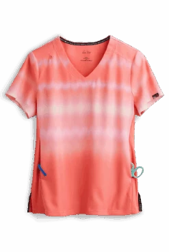 Koi Lite™ Reform Wavy Ombre Coral/ More Pink Women's 2-Pocket V-Neck Print Scrub Top