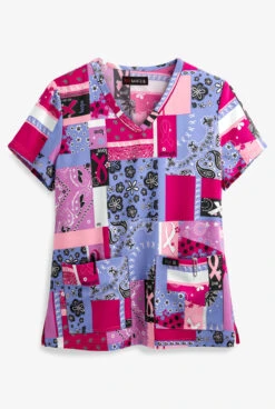 Koi Basics Bandana Women's 2-Pocket V-Neck Print Scrub Top