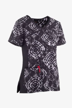 Koi Lite™ Raquel Tribal Tie Dye Women's 2-Pocket Mock Wrap STRETCH Print Scrub Top -Scrubs Wear Shop K385TTD 3