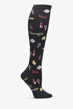 Nurse Mates Wine And Cheese Please Women's 12-14 MmHg Light Compression Socks