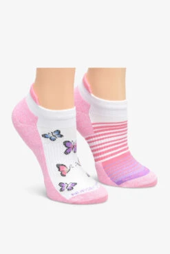 Nurse Mates Pink Butterfly/Stripe Women's 2-Pair Multi-Pack Anklet Socks