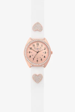 Nurse Mates Pave Heart Ornament Women's Silicone Strap Watch