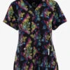 Maevn Electric Bouquet Floral Women's 3-Pocket STRETCH V-Neck Print Scrub Top