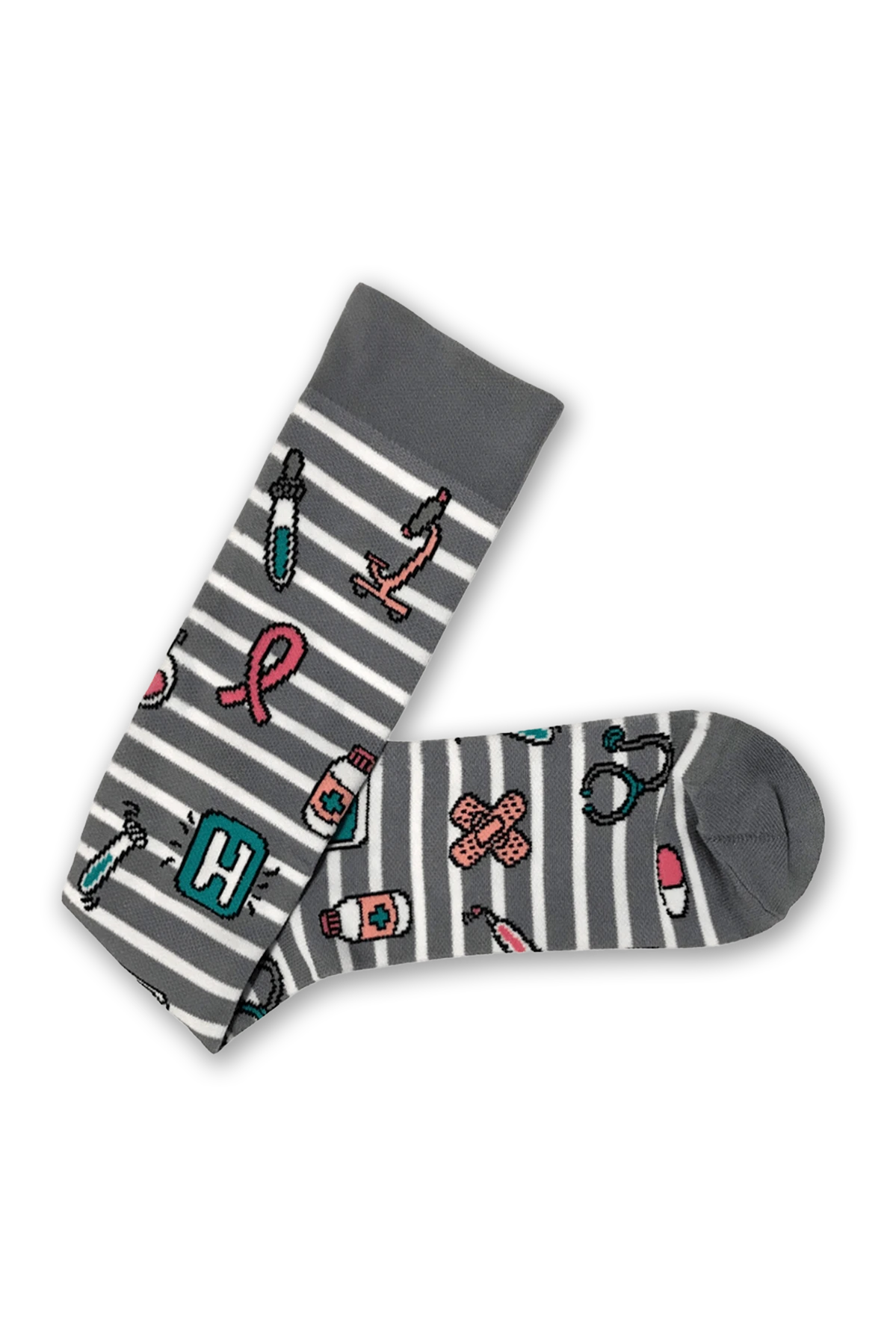 Prestige Premium Grey Stripes & Medical Symbols Women's 15-18 MmHg Moderate Compression Socks 1 Prestige Premium Grey Stripes & Medical Symbols Women's 15-18 MmHg Moderate Compression Socks