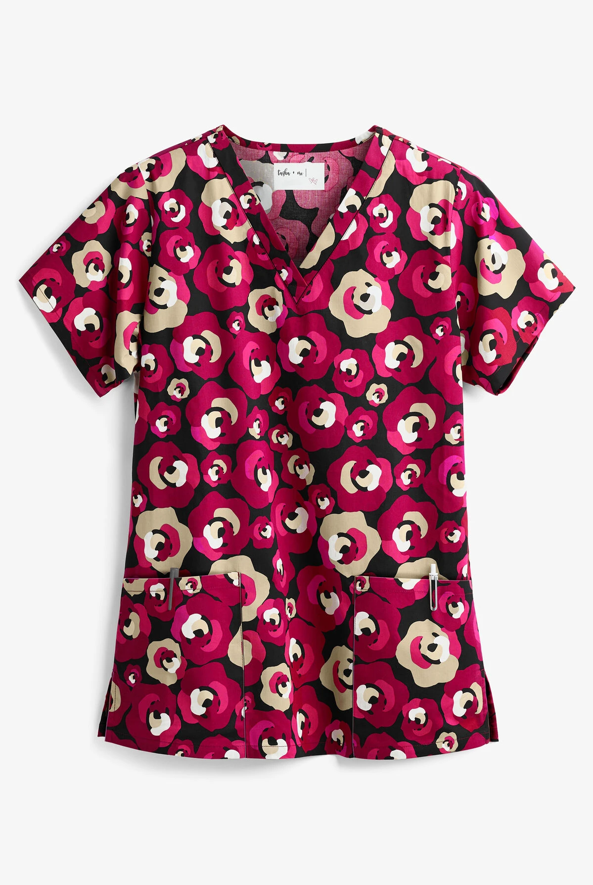 Tasha & Me Midflor Women's 2-Pocket V-Neck Print Scrub Top 1 Tasha & Me Midflor Women's 2-Pocket V-Neck Print Scrub Top