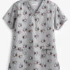 Tasha & Me Sugar Skulls Women's 2-Pocket V-Neck Print Scrub Top