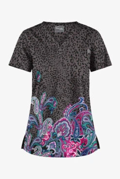 UA Butter-Soft STRETCH Jungle Paisley Pewter Women's 1-Pocket V-Neck Tuck-In Printed Scrub Top