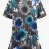 UA Butter-Soft STRETCH Autumn Sunflowers Pewter Women's 2-Pocket V-Neck Printed Scrub Top