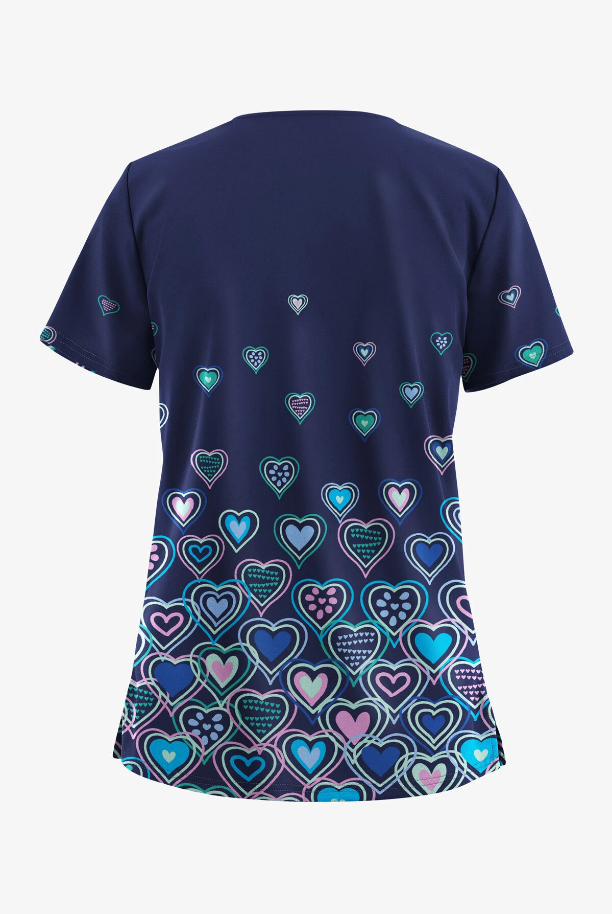 UA Butter-Soft STRETCH Bright Hearts Navy Women's 2-Pocket V-Neck Printed Scrub Top 2 UA Butter-Soft STRETCH Bright Hearts Navy Women's 2-Pocket V-Neck Printed Scrub Top - Image 2