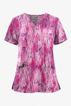 UA Butter-Soft STRETCH Lux Python Eggplant Women's 2-Pocket V-Neck Printed Scrub Top