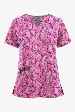 UA Butter-Soft STRETCH Romantic Paisley Eggplant Women's 2-Pocket V-Neck Printed Scrub Top