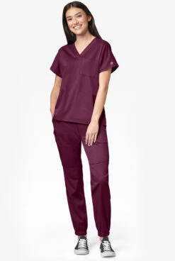 WonderWink PRO Women's 8-Pocket STRETCH Elastic Waist Cargo Jogger Scrub Pants - Petite -Scrubs Wear Shop W5719 WINE 3 S