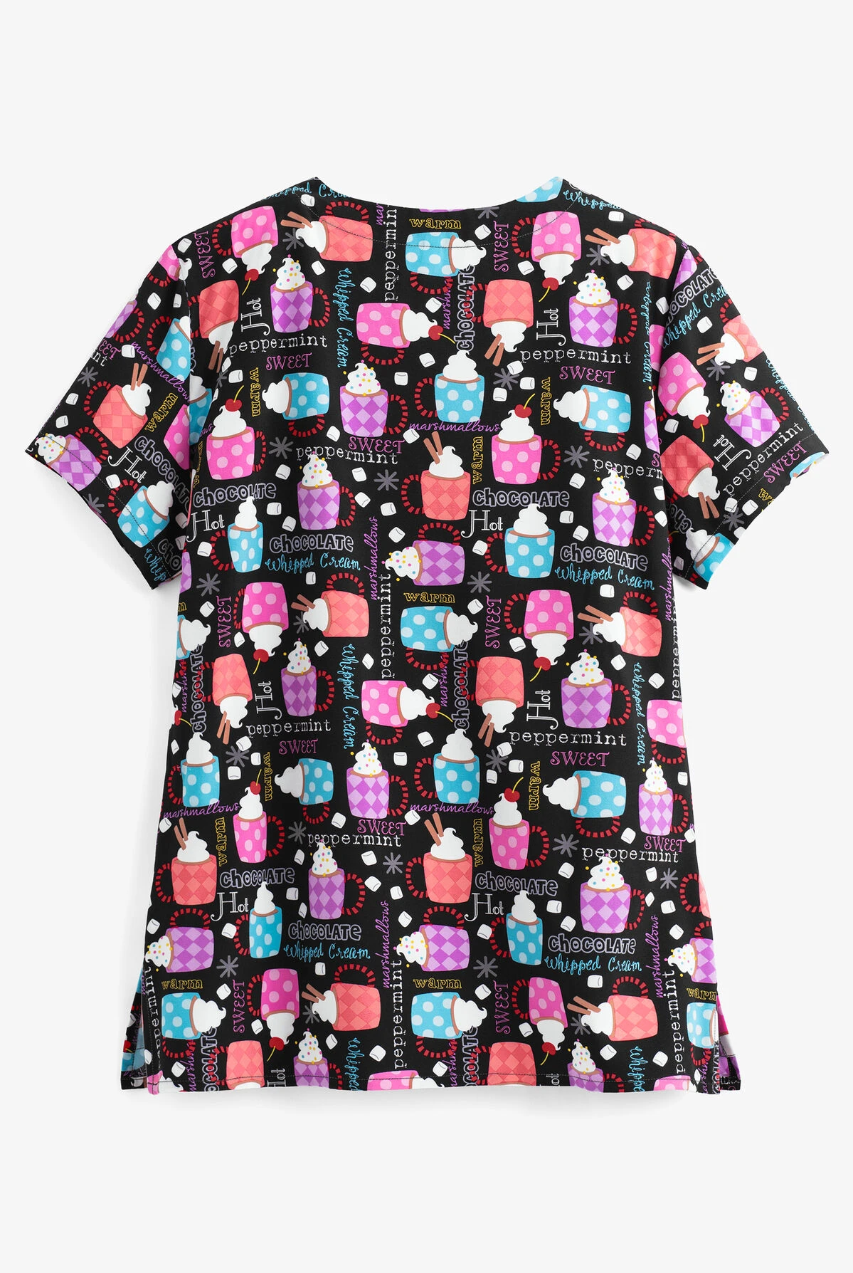 White Cross Sweet Chocolate Women's 3-Pocket V-Neck Print Scrub Top 2 White Cross Sweet Chocolate Women's 3-Pocket V-Neck Print Scrub Top - Image 2